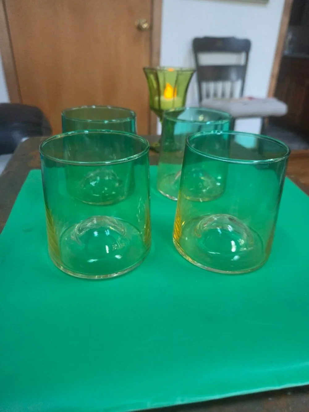 gradient design drinkware set of four glasses ombre sea green amber color